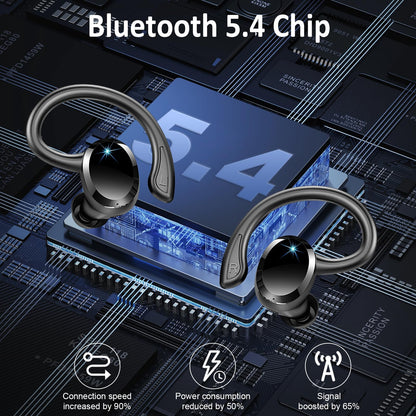 Wireless Earbuds Sport, 2025 Bluetooth 5.4 Headphones Bass Hi-Fi Stereo Over Ear Buds, 56Hrs Noise Cancelling Headset with Earhook, IP7 Waterproof Earphones Workout Running for Laptop Pad Android iOS