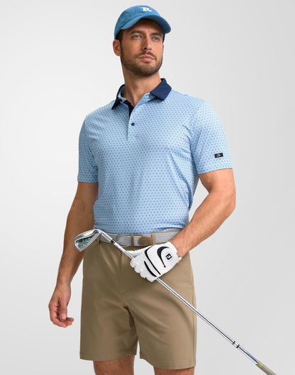 Obla Mens Golf Polo Shirts Short Sleeve Dry Fit Performance Moisture Wicking Casual Print Collared Golf Shirts for Men(Blue Flower_4XL)