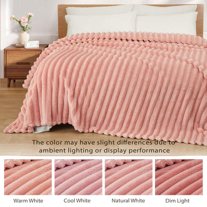 Exclusivo Mezcla Fleece Throw Blanket for Couch, Super Soft Striped Jacquard Bed Blanket, Lightweight Fuzzy Cozy for All Seasons, 50x60 Inches, Pink