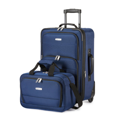 Amazon Basics Luggage Sets, Carry-On 23-Inch, tote 15-Inch, Suitcase With Wheels, Expandable Extra Space (+15%), Front Pockets and Telescopic Handle, Navy Blue