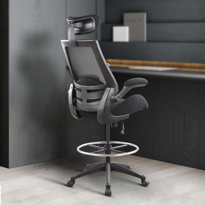 BOLISS 400lbs High Back Computer Office Drafting Chair Flip up Armrests Lumbar Support Adjustable Big Footrest Ring(Black)