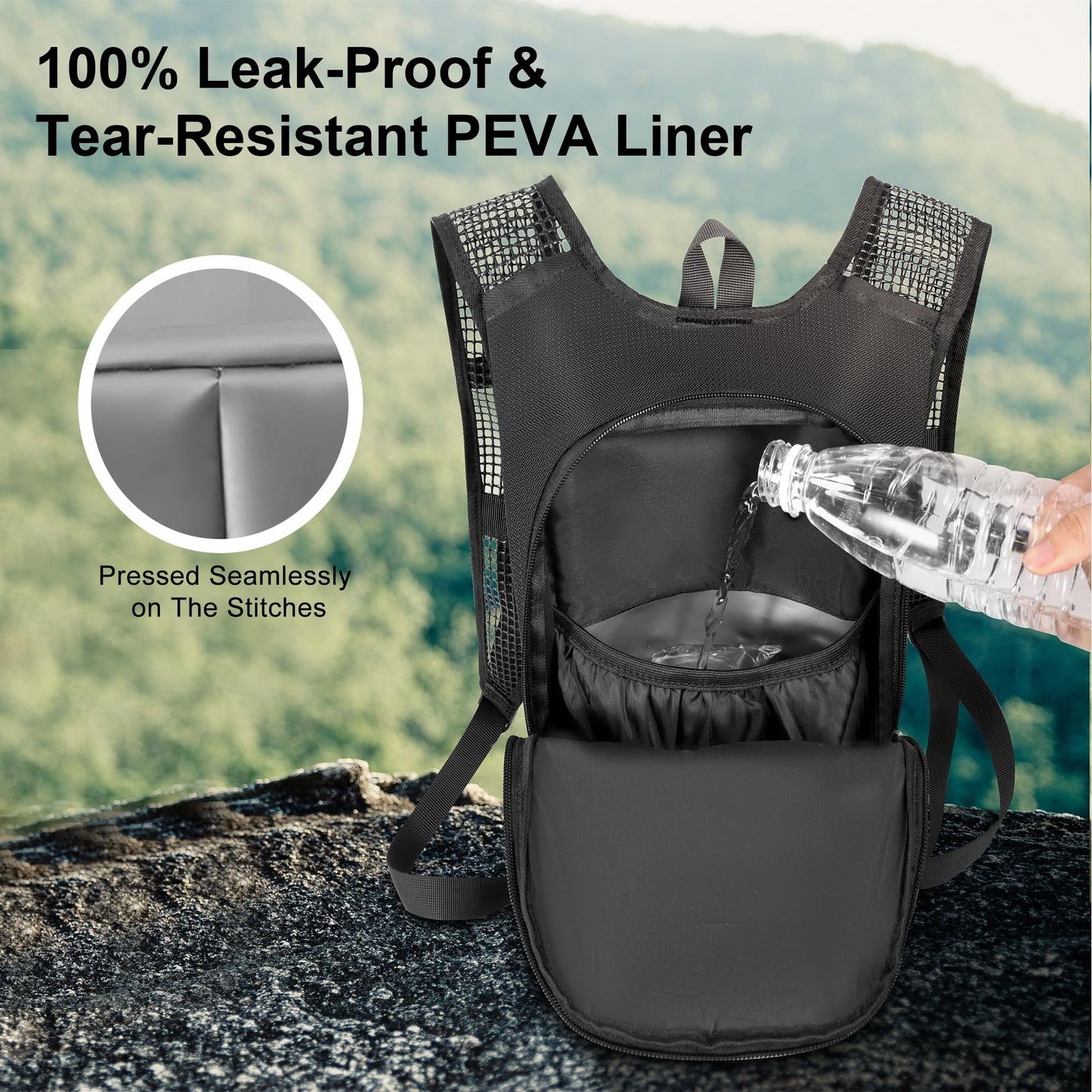 MIYCOO Hydration Backpack - Lightweight Water Backpack with 2L Water Bladder Bag, Running Hydration Vest Backpack for Men Women, Hydration Pack for Hiking, Cycling, Climbing (Black, 10L)