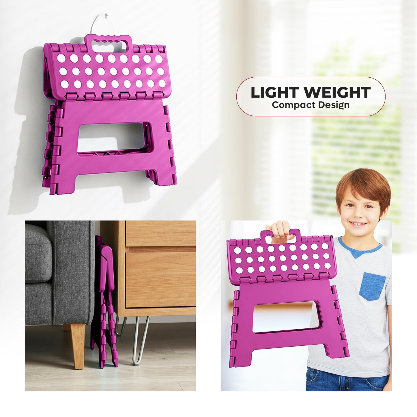 Utopia Home Folding Step Stool with Handle – 9 Inch Anti Slip Collapsible Stool – Holds Up to 300 lbs – Sturdy Plastic Step Stool Foldable for Kitchen, Bathroom and Home Use (1-Pack, Purple)