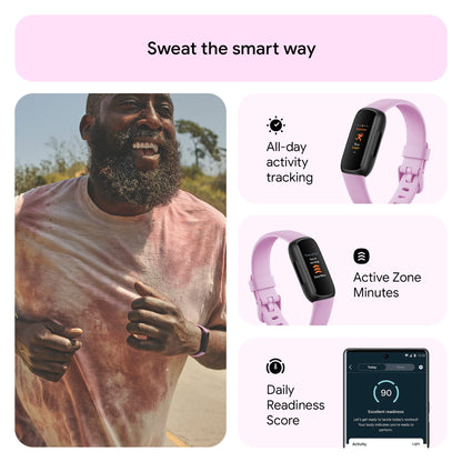 Fitbit Inspire 3 Health &-Fitness-Tracker with Stress Management, Workout Intensity, Sleep Tracking, 24/7 Heart Rate and more, Lilac Bliss/Black, One Size (S & L Bands Included)