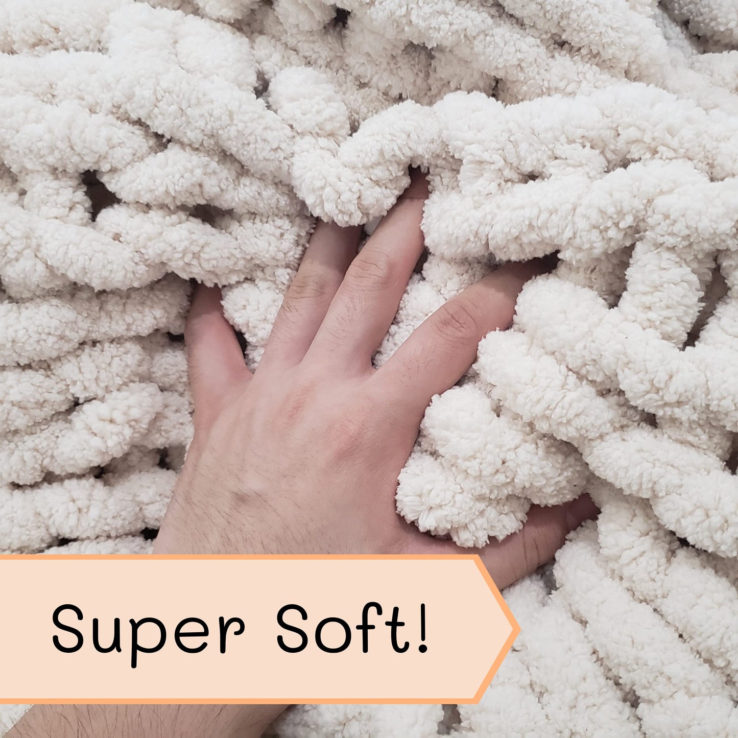 Adyrescia Chunky Knit Blanket Throw | 100% Hand Knit with Jumbo Chenille Yarn (50"x60", Cream White)