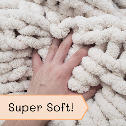 Adyrescia Chunky Knit Blanket Throw | 100% Hand Knit with Jumbo Chenille Yarn (50"x60", Cream White)
