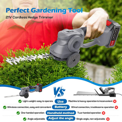 VARAI Hedge Trimmer Cordless, 2 in 1 Cordless Hedge Trimmer with 2600mAh Battery*2, High Power and Large Capacity Hedge Shears for Gardens, Patios and Lawns Charger Included