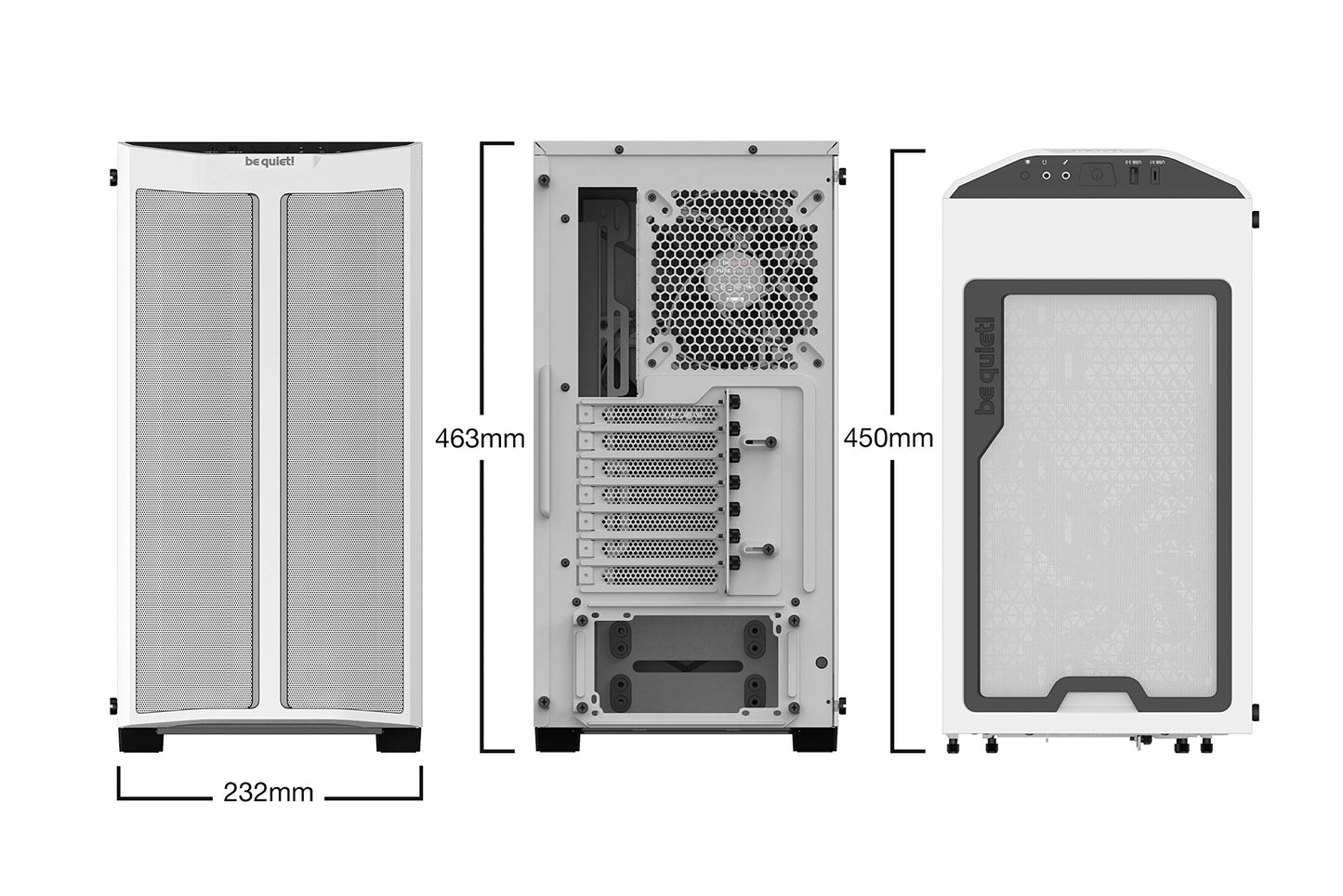 be quiet! Pure Base 500DX ATX Midi Tower PC case | ARGB | 3 Pre-Installed Pure Wings 2 Fans | Tempered Glass Window | White | BGW38