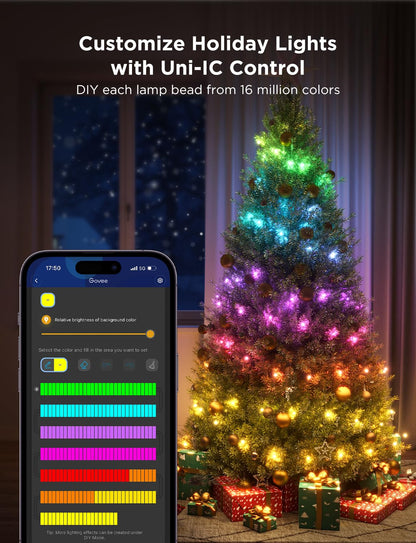 Govee Christmas Lights 33ft, Smart RGBIC Halloween Lights App-Controlled, 125+ Scene Modes, IP65 Waterproof, Sync with Music, Works with Alexa, String Lights for Christmas Halloween Decorations