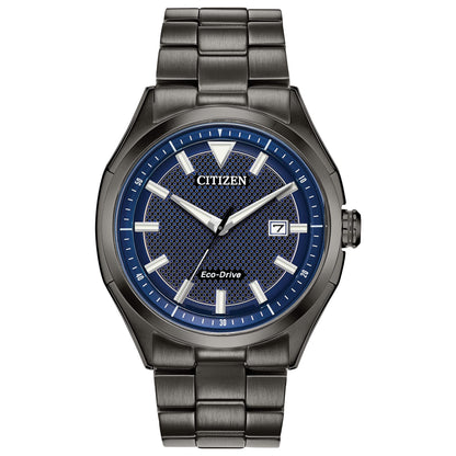 Citizen Men's Eco-Drive Weekender 3-Hand Date Watch in Black IP Stainless Steel, Blue Dial (Model: AW1147-52L)