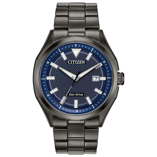 Citizen Men's Eco-Drive Weekender 3-Hand Date Watch in Black IP Stainless Steel, Blue Dial (Model: AW1147-52L)