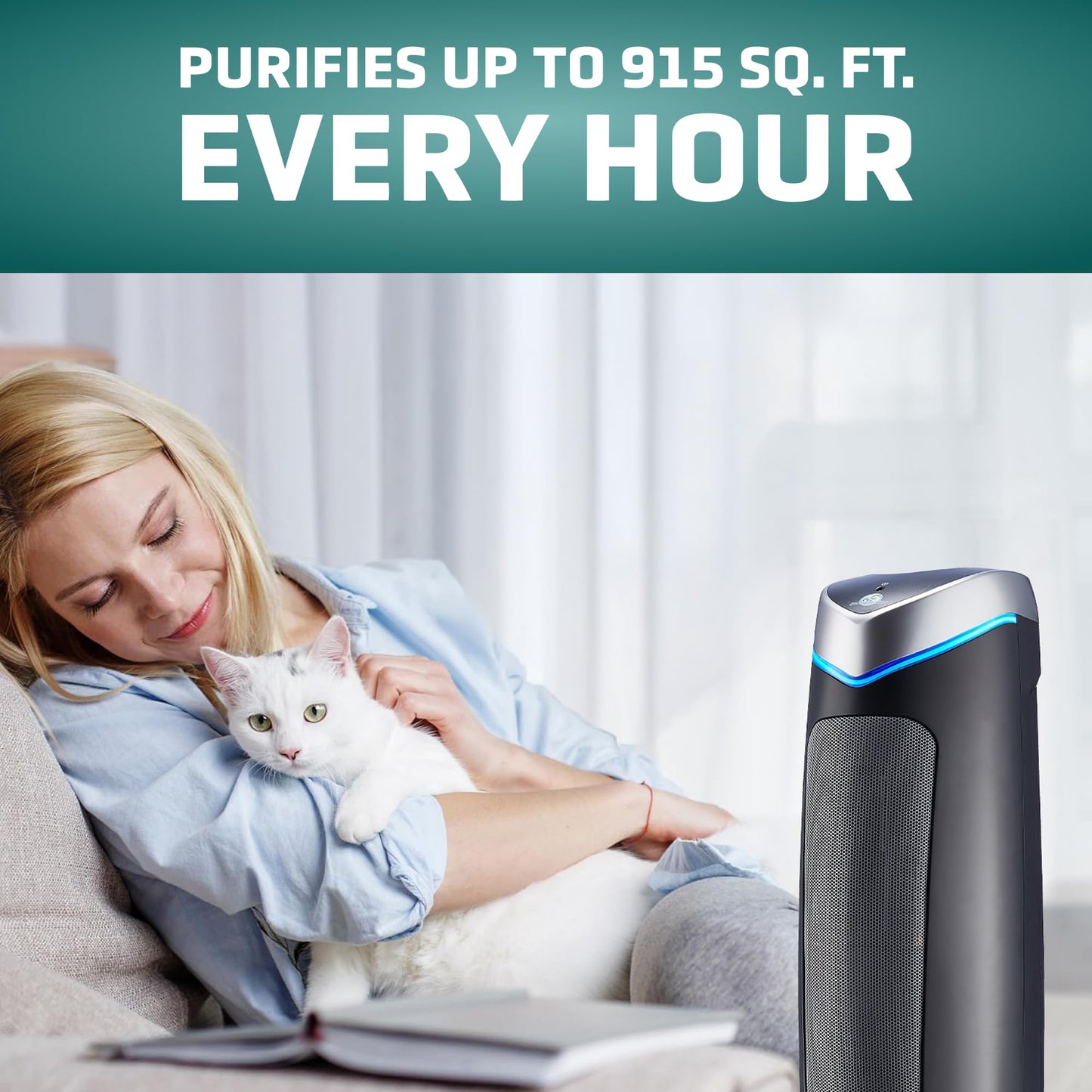 GermGuardian 5-In-1 HEPA Air Purifier for Home, Large Rooms Up To 915 Sq. Ft. with HEPA Pet Air Filter, UV-C Light & Odor Reduction, AC5250PT, 28" Tower, Black
