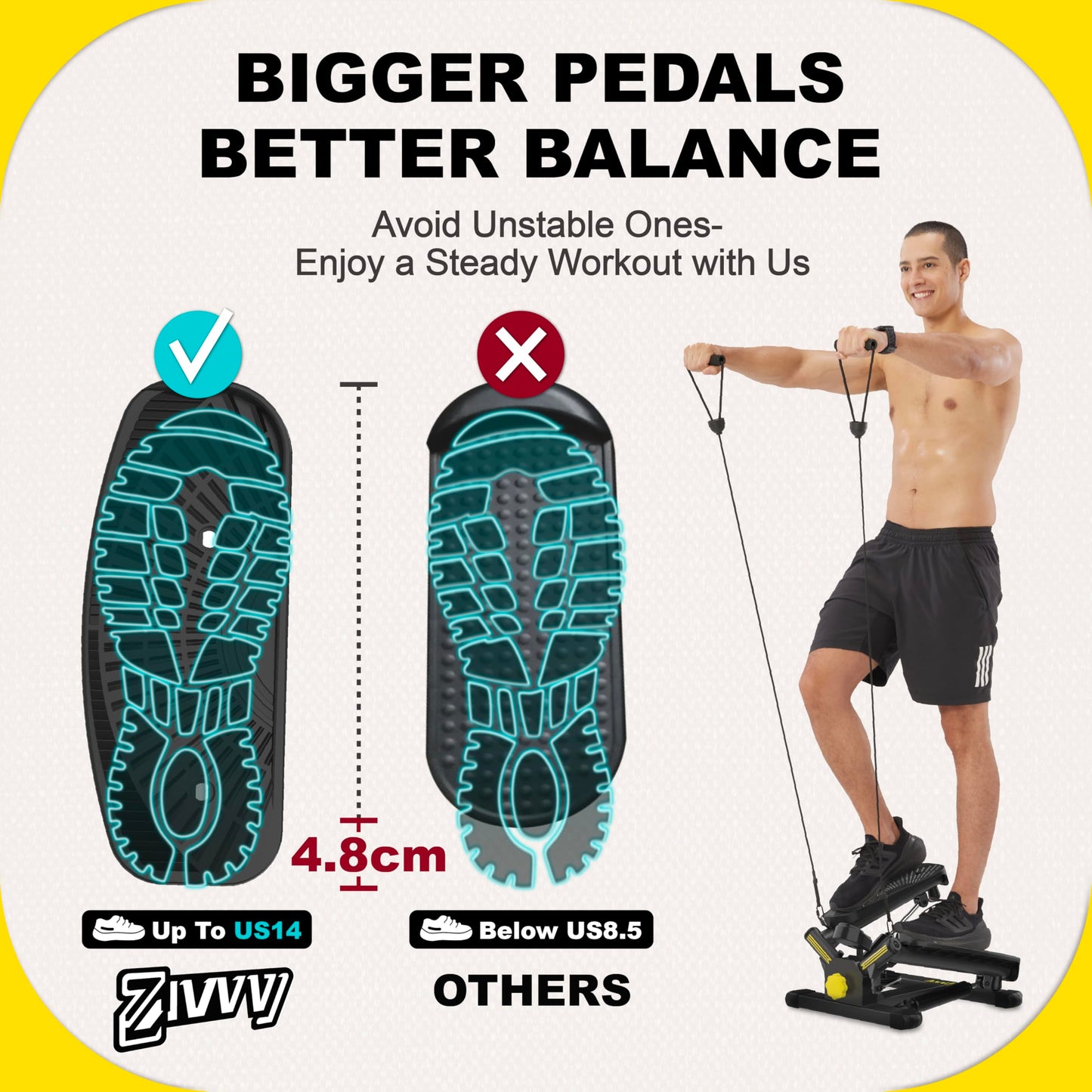 Twist Stepper with Resistance Bands & Handlebar & Mat, Mini Stepper with 300LBS Weight Capacity, Twist Stepper for Full Body Workout, Adjust Step Height, Smooth & Quiet, Step Machine…