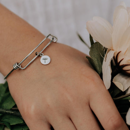 Mother Daughter Bangle Bracelets in Stainless Steel | Sterling Silver Dandelion Charm | Valentine's Day Gift for Her