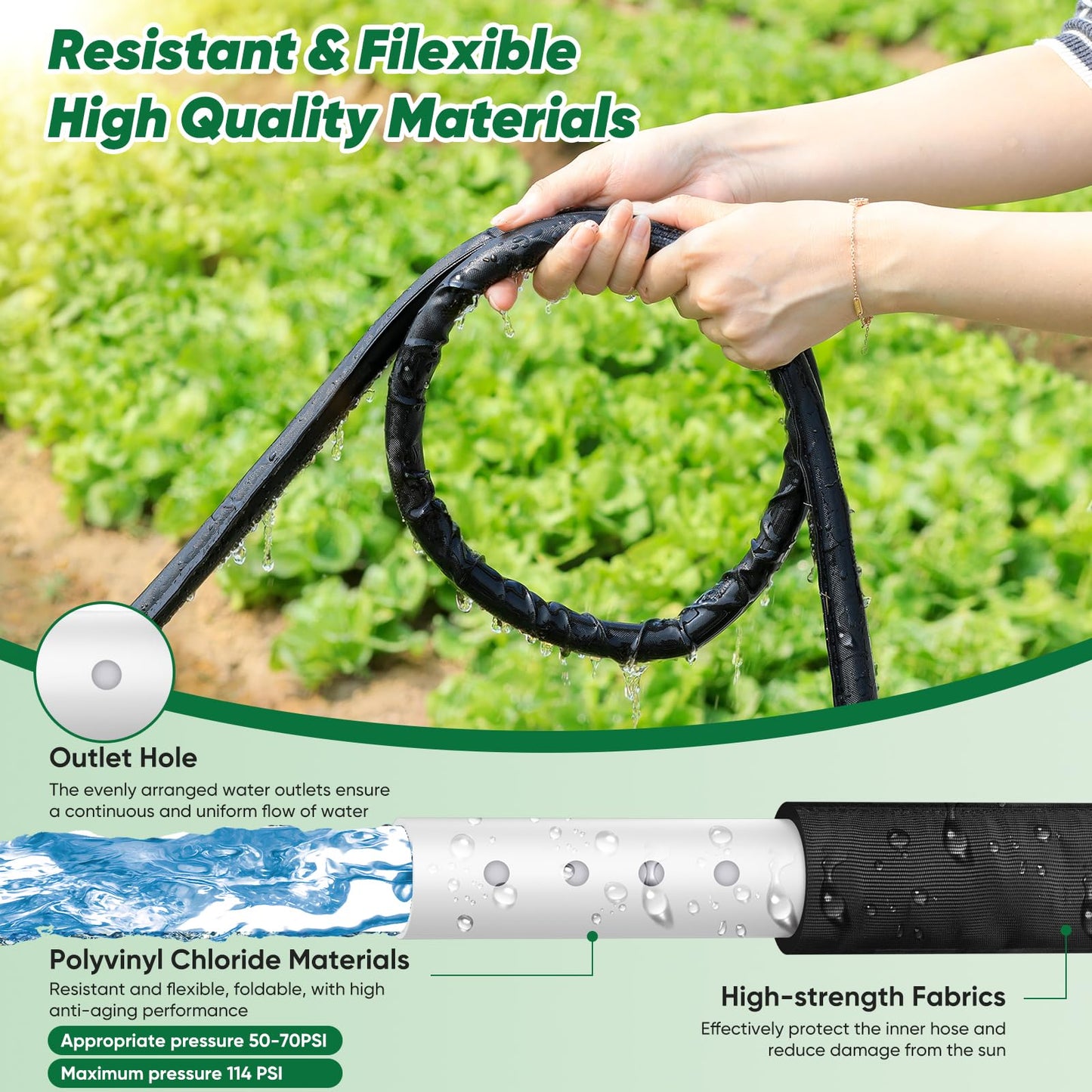 Tuzoc Soaker Hose 50 ft, Garden Hose With Drip Irrigation System, 1/2 Linkable Consistent Drip Irrigation Hoses, Leakproof Design Water Hose, Save 80% of Water for Garden, Farm, Orchard Plantation