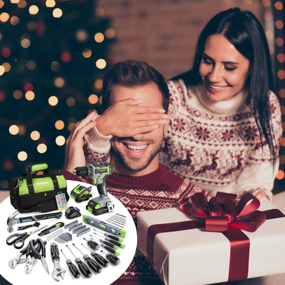 WORKPRO Home Tool Set With 20V Cordless Lithium-ion Drill Driver, 157PCS All-Purpose Kit, Power Drill Combo With Tool Bag