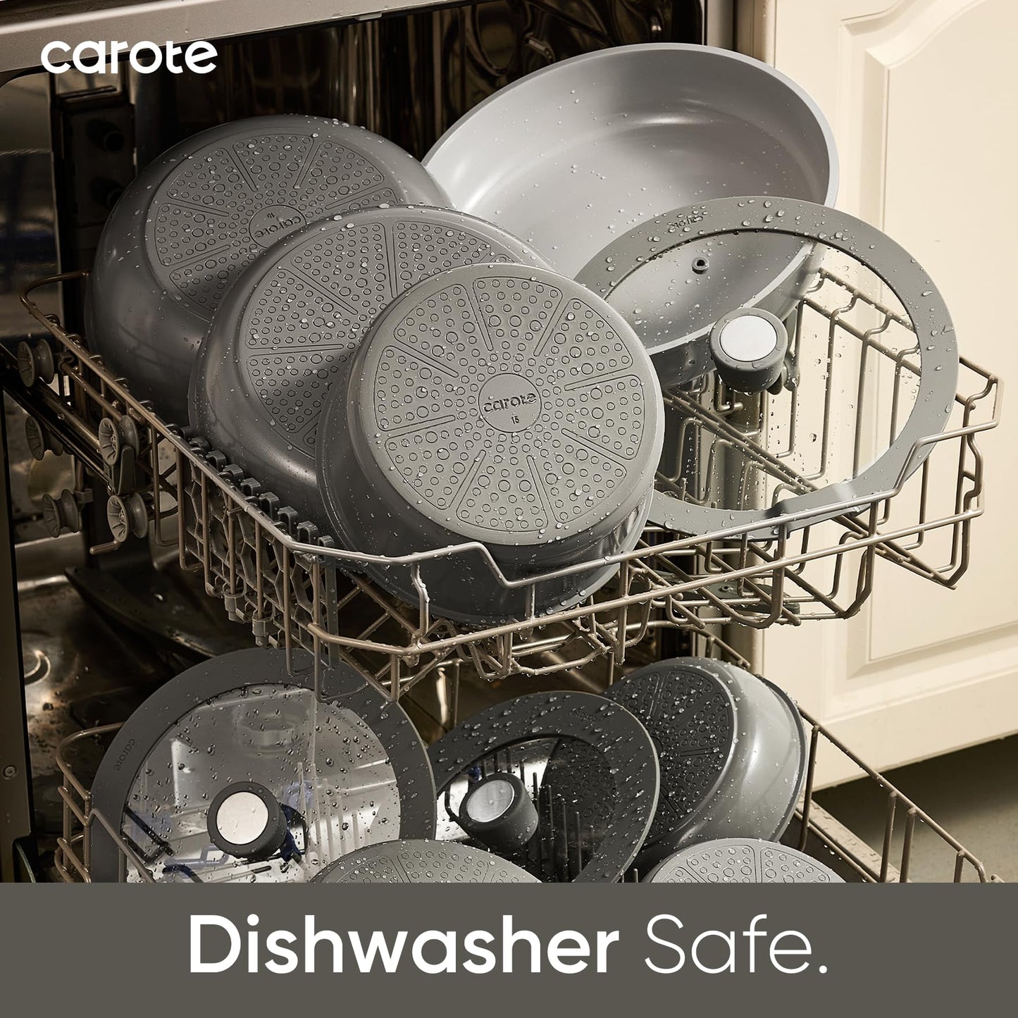 CAROTE 27pcs Ceramic Cookware Set Nonstick, Pots and Pans Set Non stick, Non Toxic Cookware, Dishwasher/Oven Safe, RV/Camping Cookware Set, Pan and Pot with Kitchen Utensils, Dark Gray
