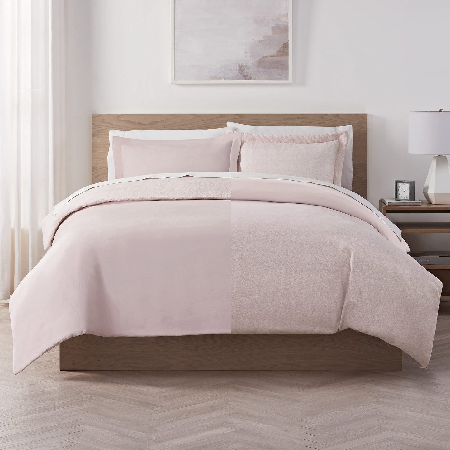Serta Supersoft Cooling 3 Piece Reversible Duvet Set with Pillow Covers for All Season, Full/Queen, Sepia Rose