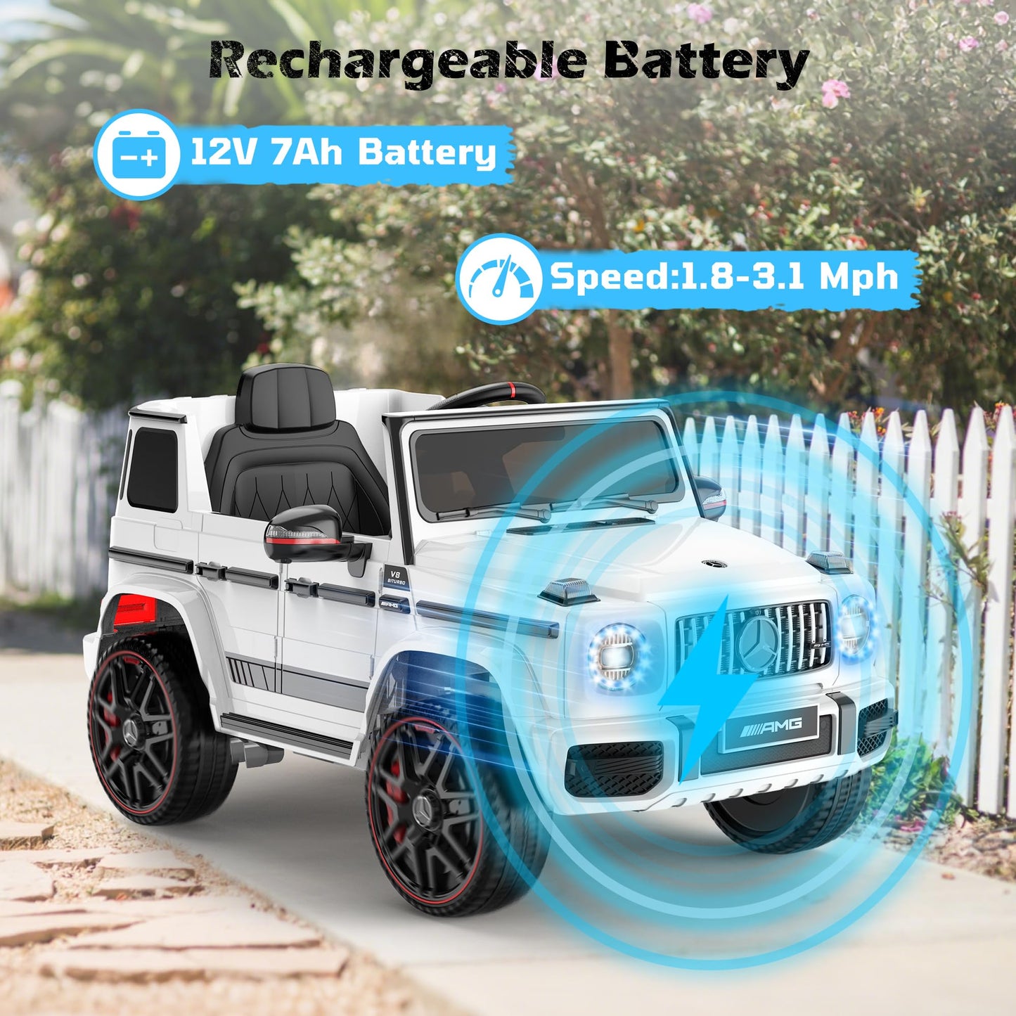 ANPABO Licensed Mercedes-Benz G63 Car for Kids, 12V Ride on Car w/Parent Remote Control, LED Headlights, Music Player & Horn, Soft Start, Low Battery Prompt, Kids Electric Car, White