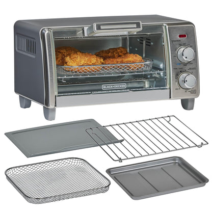 BLACK+DECKER 4-Slice Crisp 'N Bake Air Fry Toaster Oven,TO1787SS-RFP, 4-Slice, 5 Cooking Functions, 30 Minute Timer, Stainless Steel