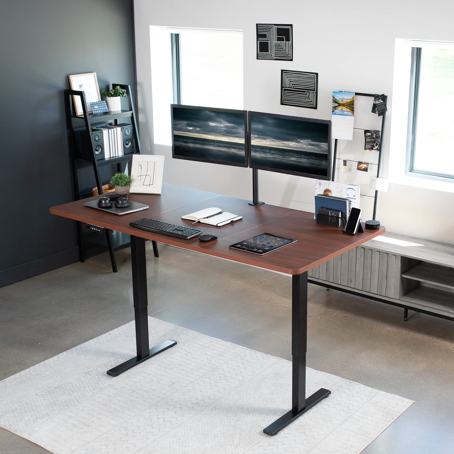 VIVO Electric 71 x 36 in Standing Desk, Memory Height Adjustment, 1B Series, Dark Walnut Top Black Frame, DESK-KIT-1B7D-36