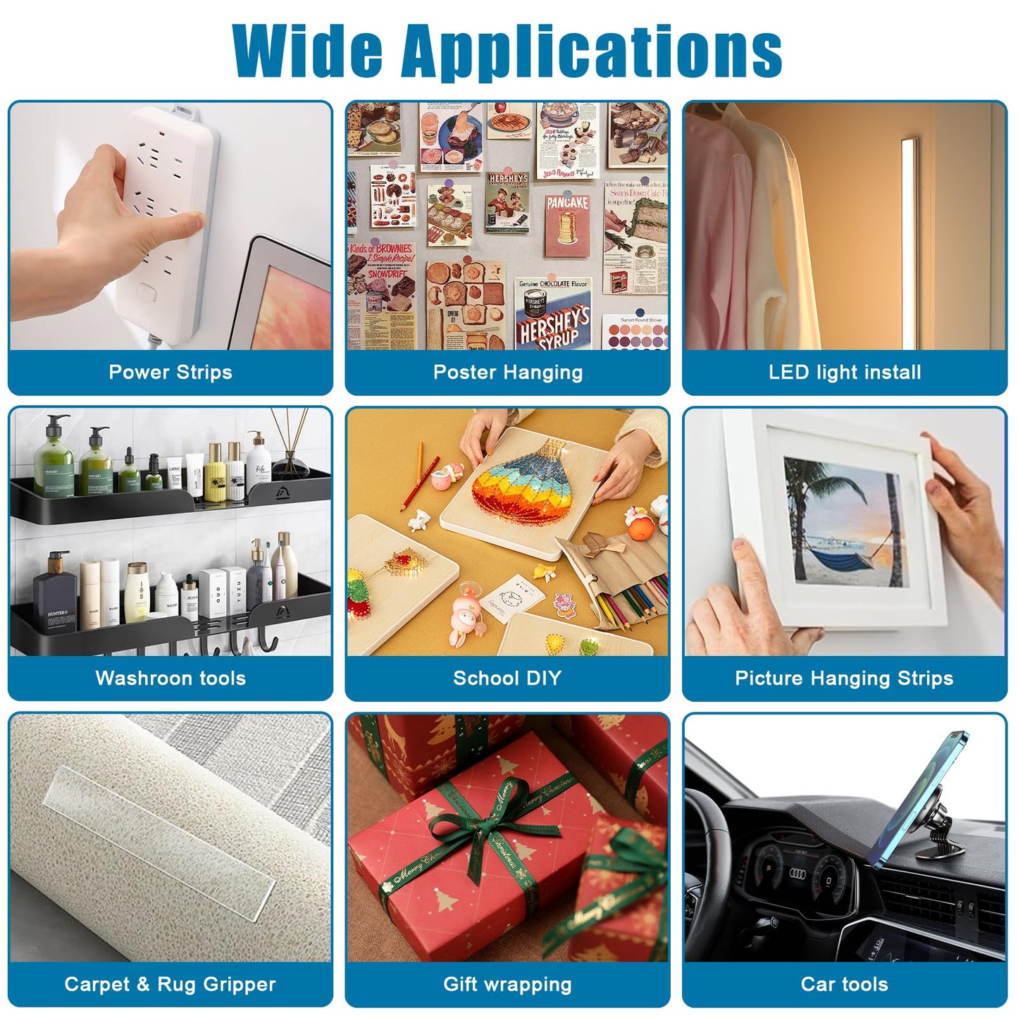 Double Sided Tape 1in X 9.85ft，Heavy Duty Removable Mounting Tape, Picture Hanging Adhesive Strips