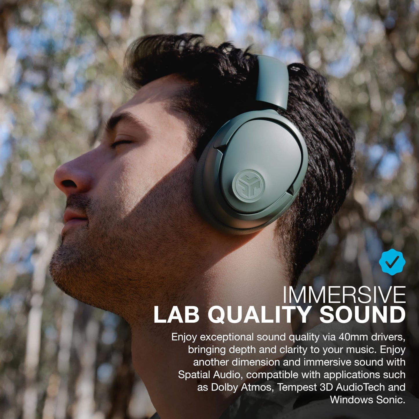 JLab JBuds Lux ANC Wireless Headphones, Sage, Hybrid Active Noise Cancelling, Customizable Sound, Spatial Audio Compatible, Premium Over-Ear Bluetooth Headset