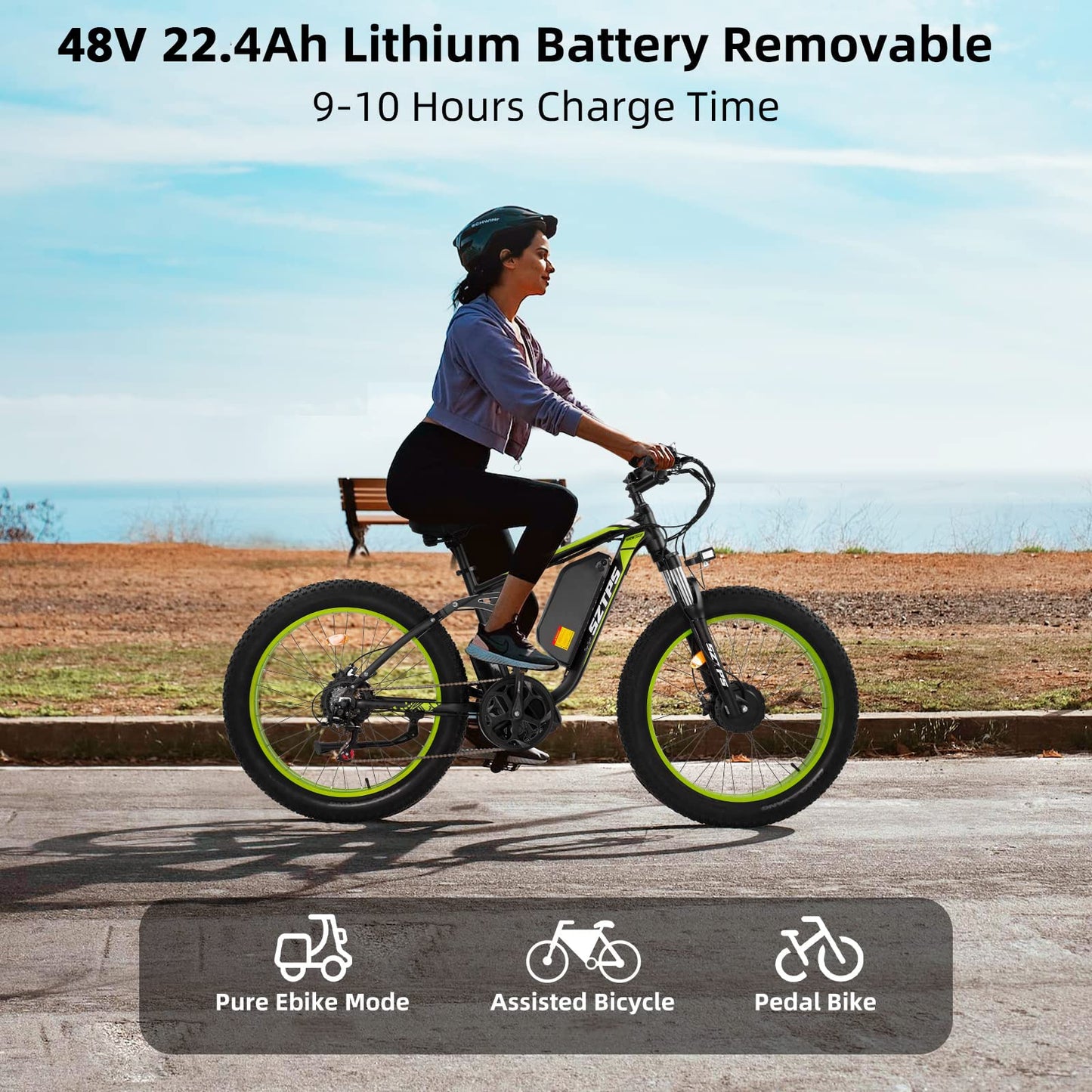 1500W Electric Bike for Adults, 26" Fat Tire Electric Mountain Bicycle, 48V 22.4Ah Removable Li-Ion Battery, Max 30.5Mph E-Bike Snow Beach,Electric Bicycle with 7 Speed Suspension Fork