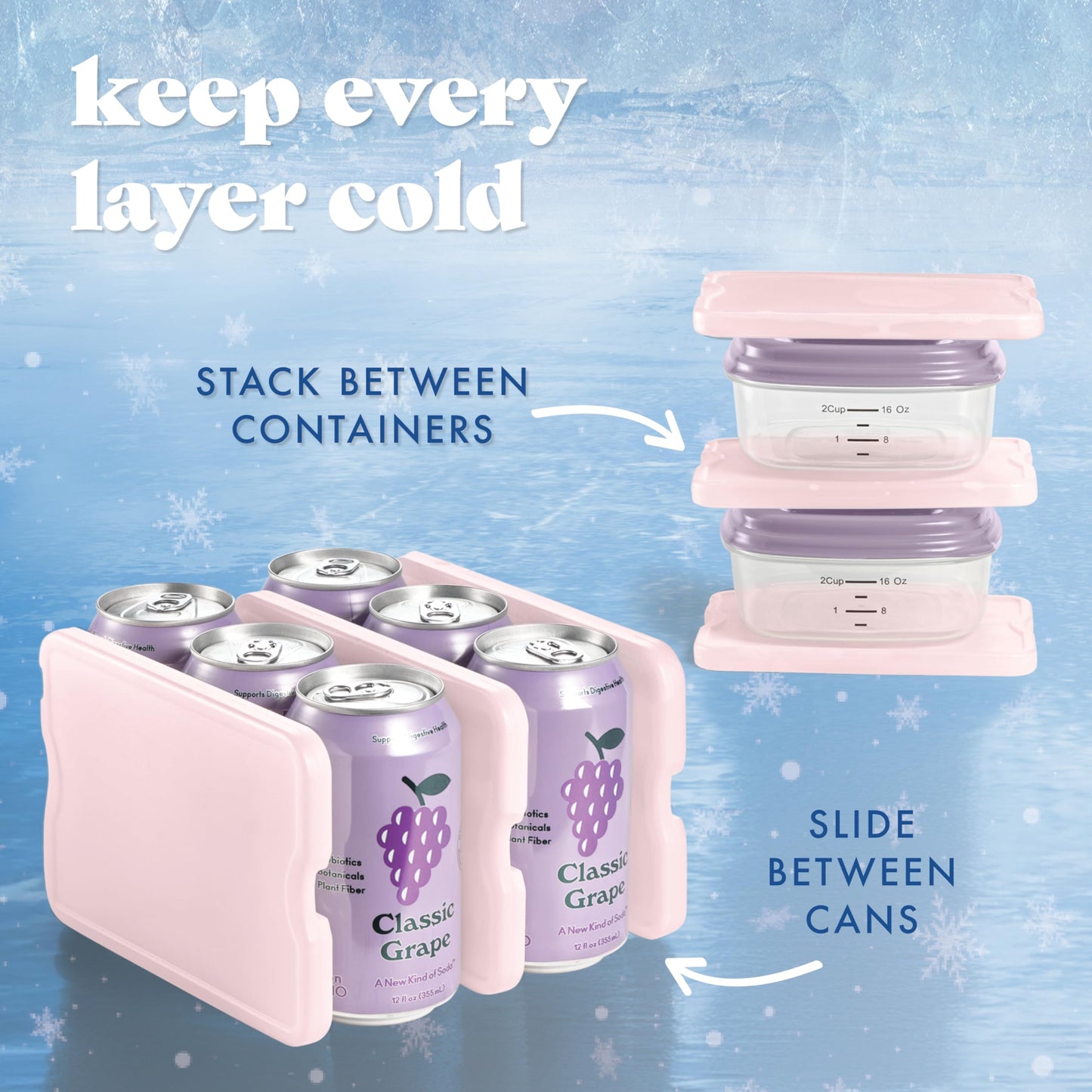 Cool Coolers by Fit & Fresh XL Slim Ice Packs, Quick Freeze Reusable Ice Packs for Lunch Boxes & Coolers, Long-Lasting, Space Saving Cooler Ice Packs, Light Pink, 4Pk