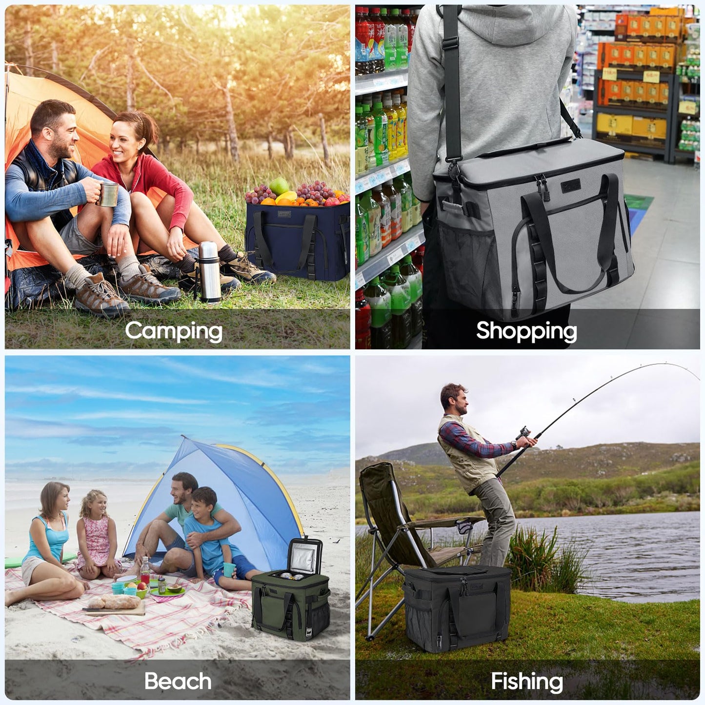 BALEINE Extra Large Soft Cooler Bag, Portable Leakproof Cooler, 40/60 Cans Volume for Beach, Camping, Kayaking, Travel, and Road Trips (9.5 Gallon, Navy-Khaki)