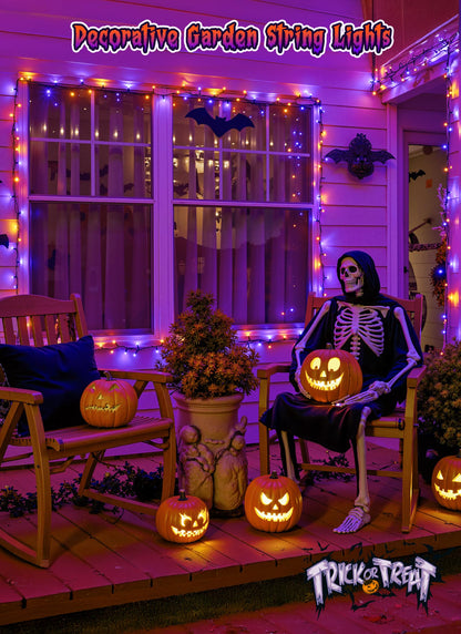 Brightown 2 Pack Halloween Solar String Lights Outdoor, Total 144Ft 400 LED Twinkle Fairy Lights Waterproof with 8 Modes Auto On/Off for Patio Tree Garden Party Home Decorations (Orange&Purple)