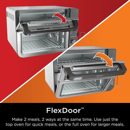 Ninja DCT451 12-in-1 Smart Double Oven with FlexDoor, Thermometer, FlavorSeal, Smart Finish, Rapid Top Convection and Air Fry Bottom , Stainless Steel
