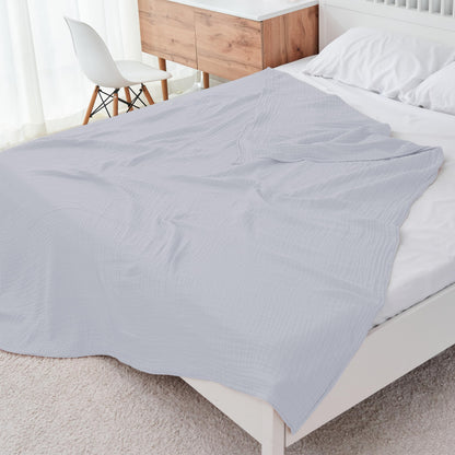 Cosy Family 6 Layer Muslin Bed Blanket - Breathable and Lightweight Gauze Boho Blanket for Spring, Soft 100% Cotton Muslin, Slate, 80x90 Inches