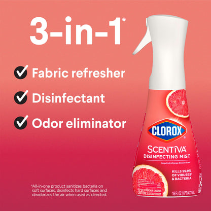 Clorox Scentiva Disinfecting Mist, Grapefruit and Orange Blossom, Refill, 16 Fl Oz Each, Pack of 3