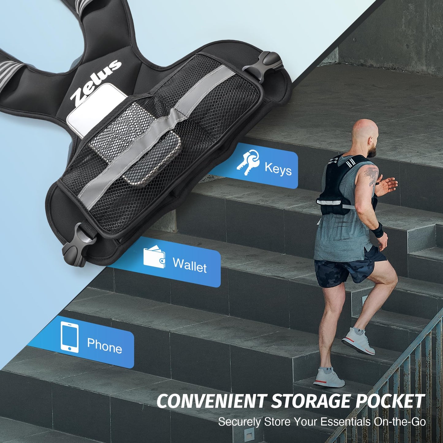 ZELUS Weighted Vest for Men and Women | 4-10lb/11-20lb/20-32lb Vest with 6 Ironsand Weights for Home Workouts | Adjustable Body Weight Vest Exercise Set for Cardio and Strength Training (4-10 lb.)