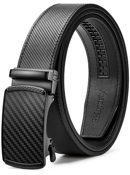 SKiporty Mens Belt,Ratchet Belts for Men Leather 1 3/8'' Adjustable for Dress Jeans A-Black 36" to 42" Waist Adjustable