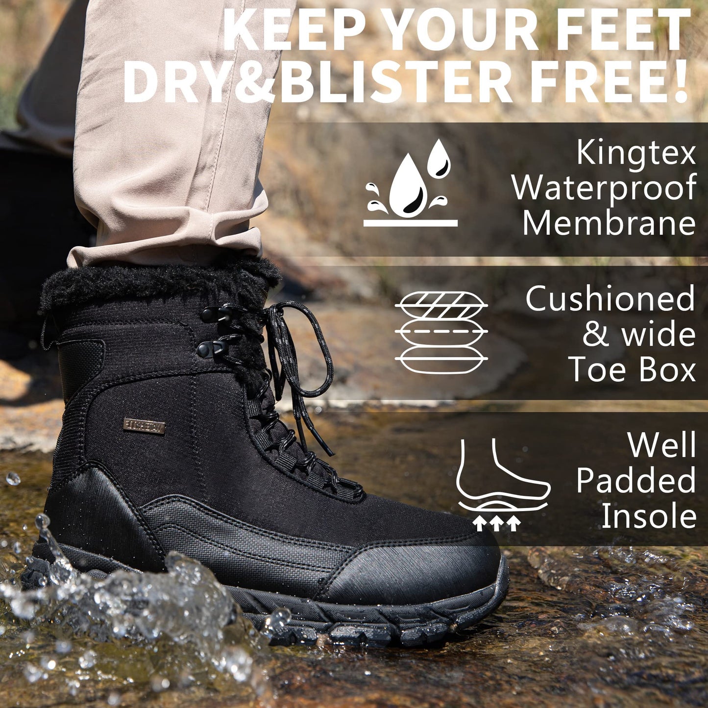 SHULOOK Men's Snow Boots Waterproof Warm Fur Lined Winter Hiking Boot Non-slip Outdoor Ankle High-top Shoes Work Hiker Trekking Trail