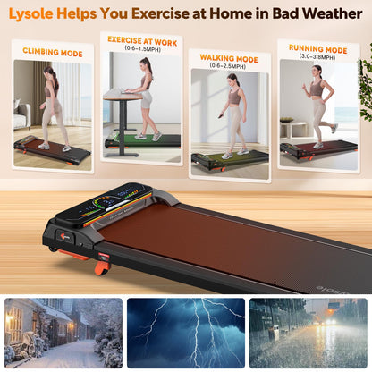 Lysole Walking Pad Treadmill with Incline,Treadmills for Home and Office,340 Lb Capacity,4 in 1 Portable Under Desk Treadmill with APP and Remote Control,Large LED Display