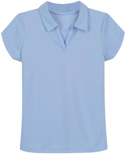 Nautica Girls Size' School Uniform Short Sleeve Polo Shirt, Button Closure, Moisture Wicking Performance Material, Fade Resistant, Light Blue, 8-10 Plus