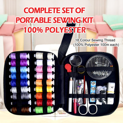 Sewing Kit with Case Portable Sewing Supplies for Home Traveler, Adults, Beginner, Emergency, Contains 18 Sewing Thread, Scissors, Needles, Measure etc