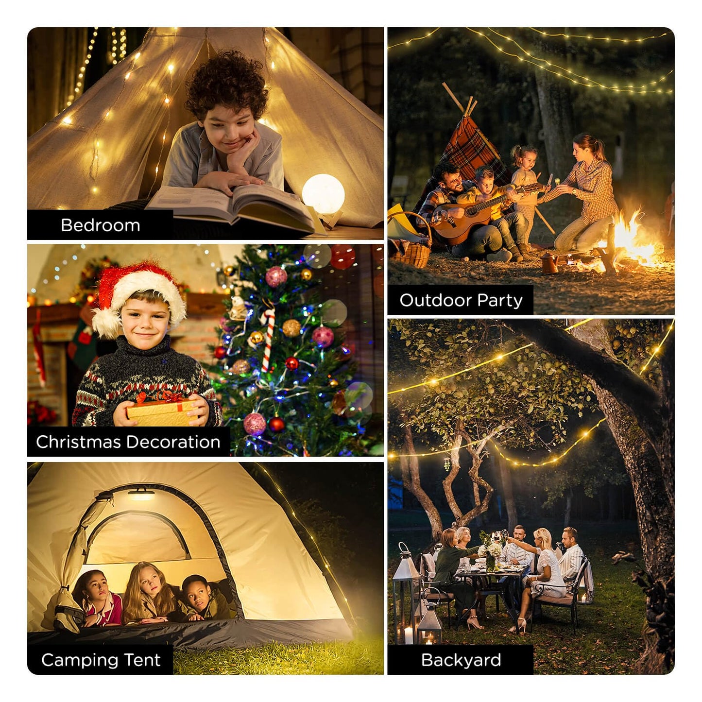 OGERY Camping String Lights, 4 in 1 Quick Storage 32.8FT Rechargeable Outdoor String Lights with 8 Lighting Modes, Hanging Portable LED Lamp for Christmas Decor Patio Awning Garden Party Essentials