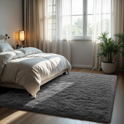 Zentavio Area Rugs for Living Room Grey Rugs for Bedroom Large 5x8 Carpet Fluffy Furry Soft Shag Aesthetic Plush High Pile Gray Throw Rug for Nursery Kids Room Dorm