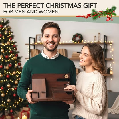 EcoLeafy Dot Nightstand Organizer- Bedside Docking Station for Men- Unique Gifts for Husband, Father or Dad from Wife, Son or Daughter- Desk Organizer for Phone, Watches, Wallet & Accessories (Brown)