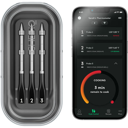 CHEF iQ Sense Smart Wireless Meat Thermometer with 3 Ultra-Thin Probes, Unlimited Range Bluetooth Meat Thermometer, Digital Food Thermometer for Remote Monitoring of BBQ Grill, Oven