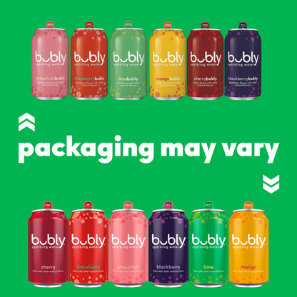 bubly Sparkling Water, 6 Flavor Variety Pack (Blackberry, Lime, Cherry, Grapefruit, Strawberry, Mango), Zero Sugar & Zero Calories, Seltzer Water, 12 Fl Oz Cans (Pack of 18)