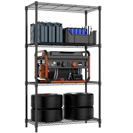 M MZG 1000 lbs 4 Tier Shelf Metal Storage Shelves Shelving Wire Rack Heavy Duty Closet Organizers for Garage Kitchen Bathroom Laundry Black 15.7" D x 33.5" W x 59.5" H
