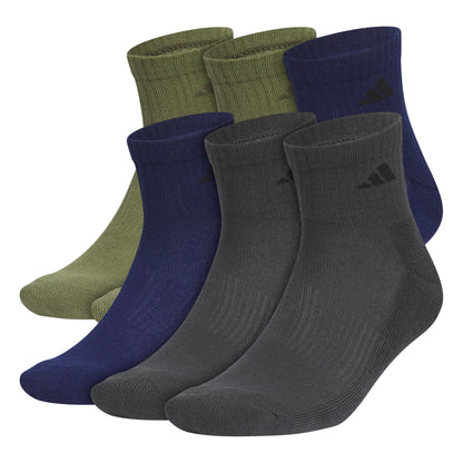adidas Men's Socks, Athletic Cushioned Quarter 6-Pack, Ankle Fit with Arch Support