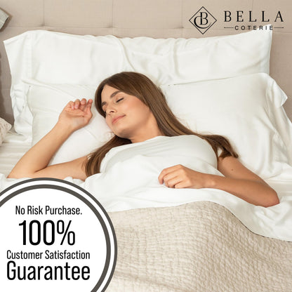 Bella Coterie Luxury Bamboo Viscose Queen Size Sheet Set | 100% Organically Grown | Ultra Soft | Cooling for Hot Sleepers | 18" Deep Pocket [White]