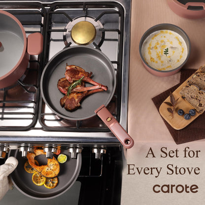 CAROTE 23Pcs Pots and Pans Set Non Stick with Detachable Handle Rouge Pink, Premium Nonstick Cookware Set, Dishwasher/Oven Safe Pots and Pans, Removable Handle RV Cookware