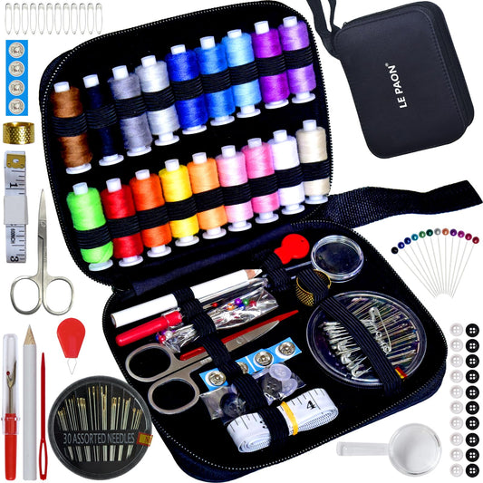 Sewing Kit with Case Portable Sewing Supplies for Home Traveler, Adults, Beginner, Emergency, Contains 18 Sewing Thread, Scissors, Needles, Measure etc